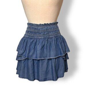 NWT Kendall Lane Smocked Tiered Jeans Denim Chambray Mini Skirt Sz XS
